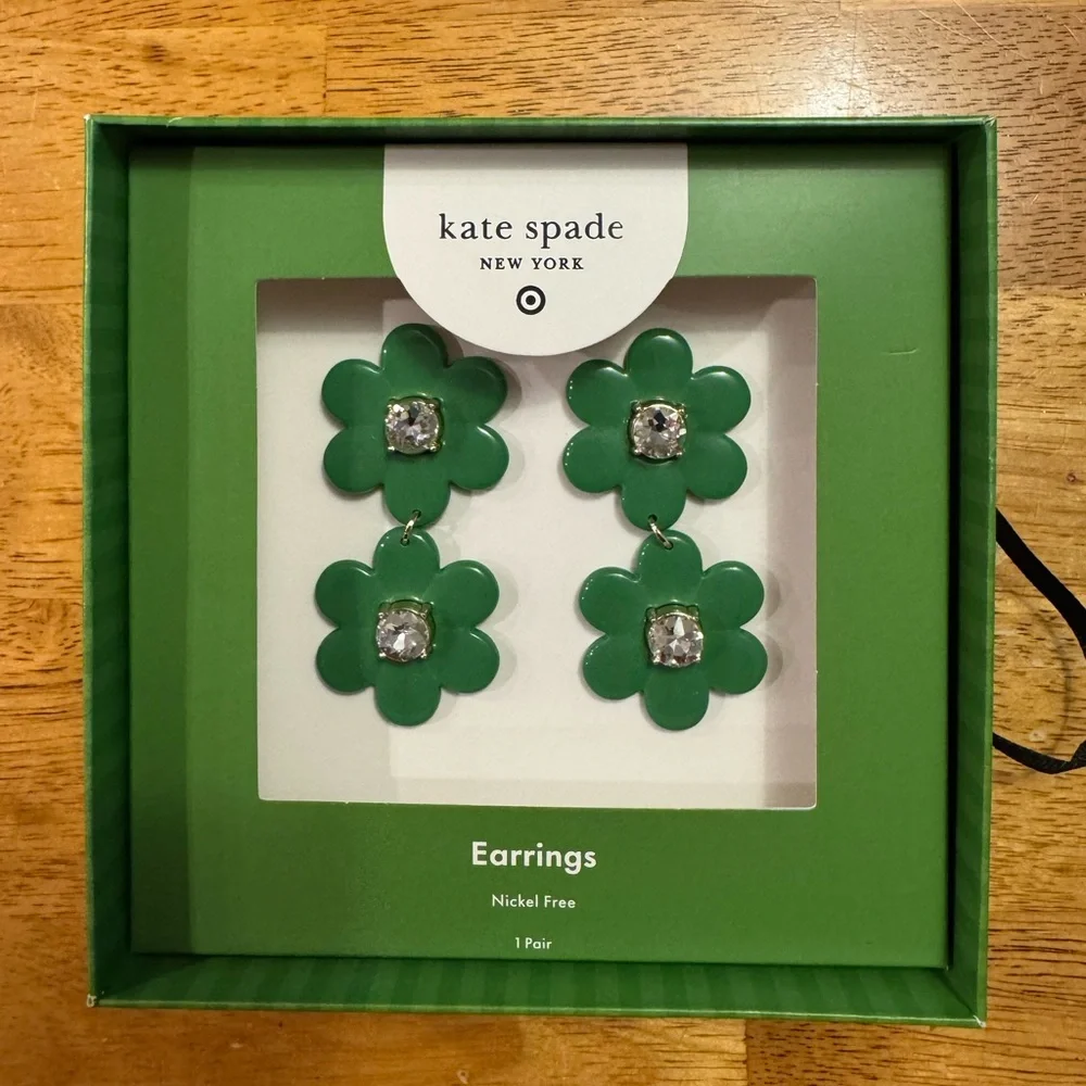 Kate Spade X Target Green Linear Flower Dangly Earrings Limited Edition NWT